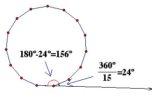 Angle calculations for a 15 gon