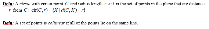 Circle and collinear definitions